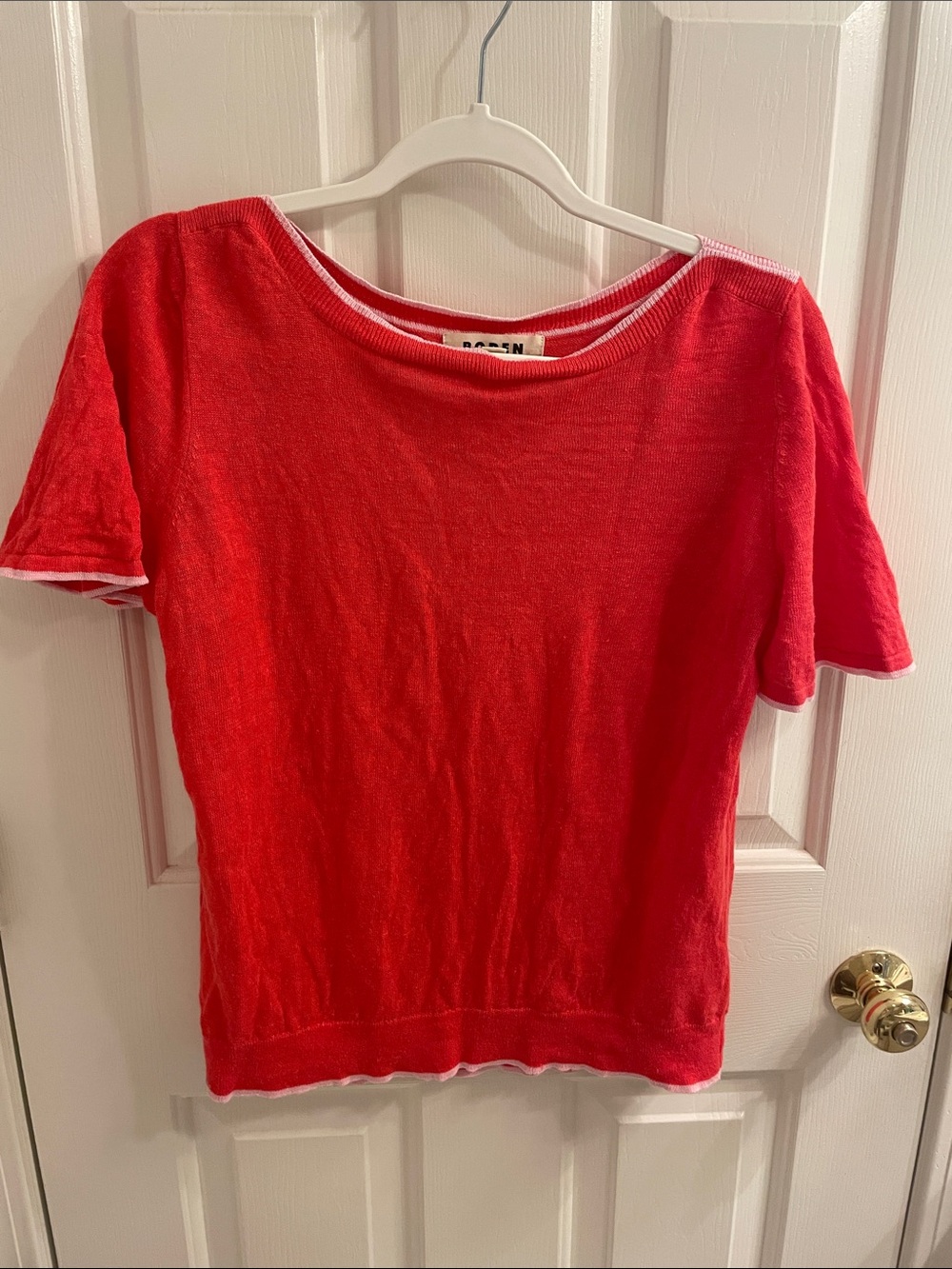 Boden Linen Knit Top with White Trim